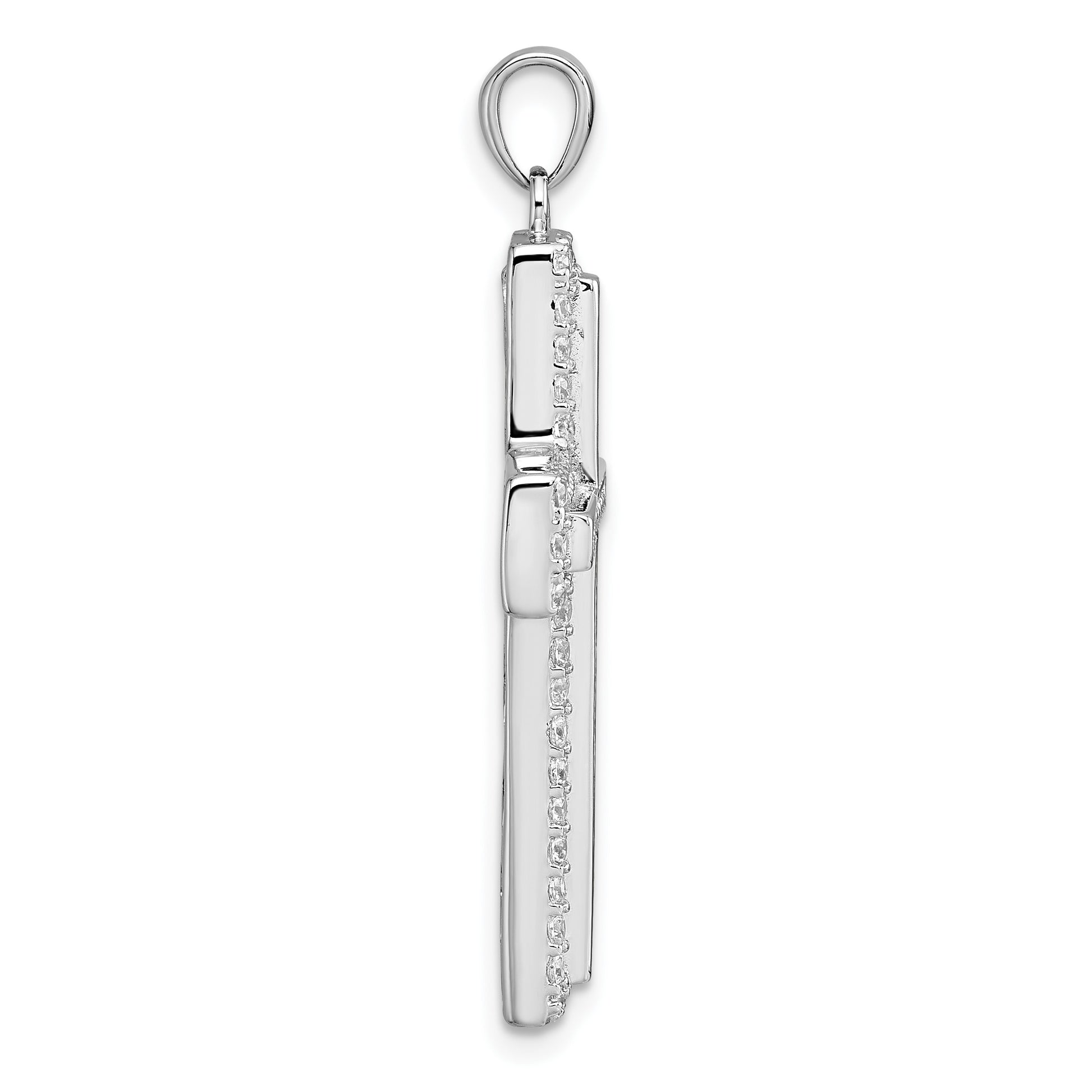 Sterling Silver Rhodium-plated White CZ Latin Cross Pendant