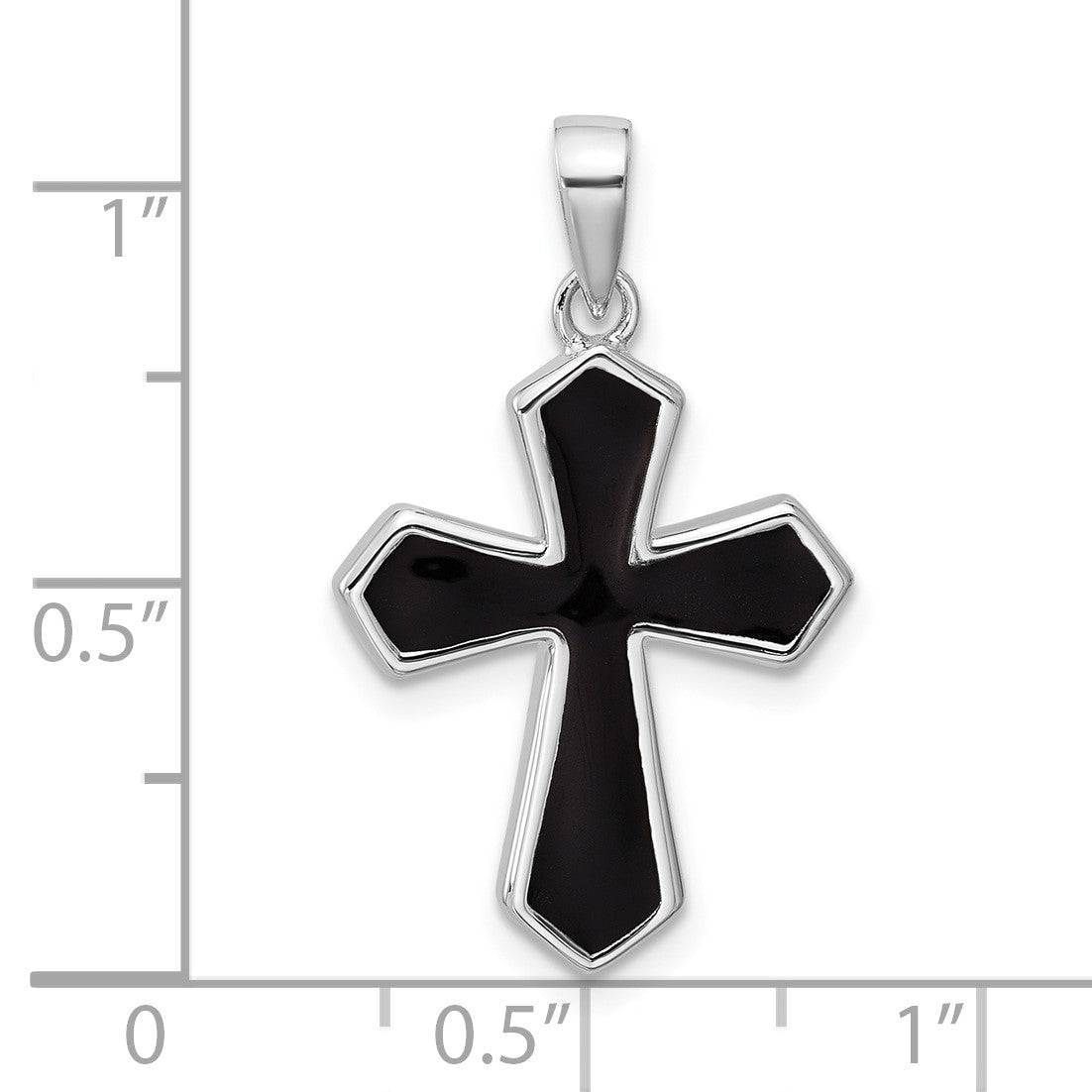 Sterling Silver Rhodium-plated Polished Black Enameled Cross Pendant