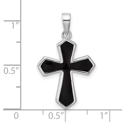 Sterling Silver Rhodium-plated Polished Black Enameled Cross Pendant