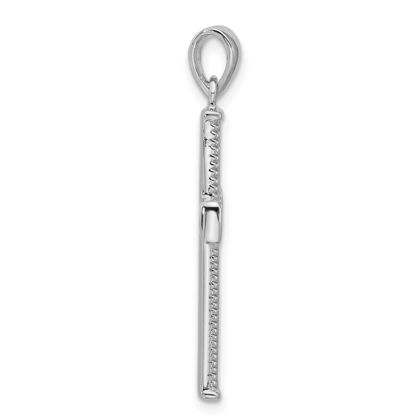 Sterling Silver Rhodium-plated Textured and Polished Cross Pendant