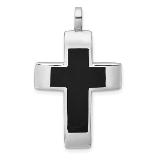 Sterling Silver Rhodium-plated Polished Black Resin Latin Cross Pendant