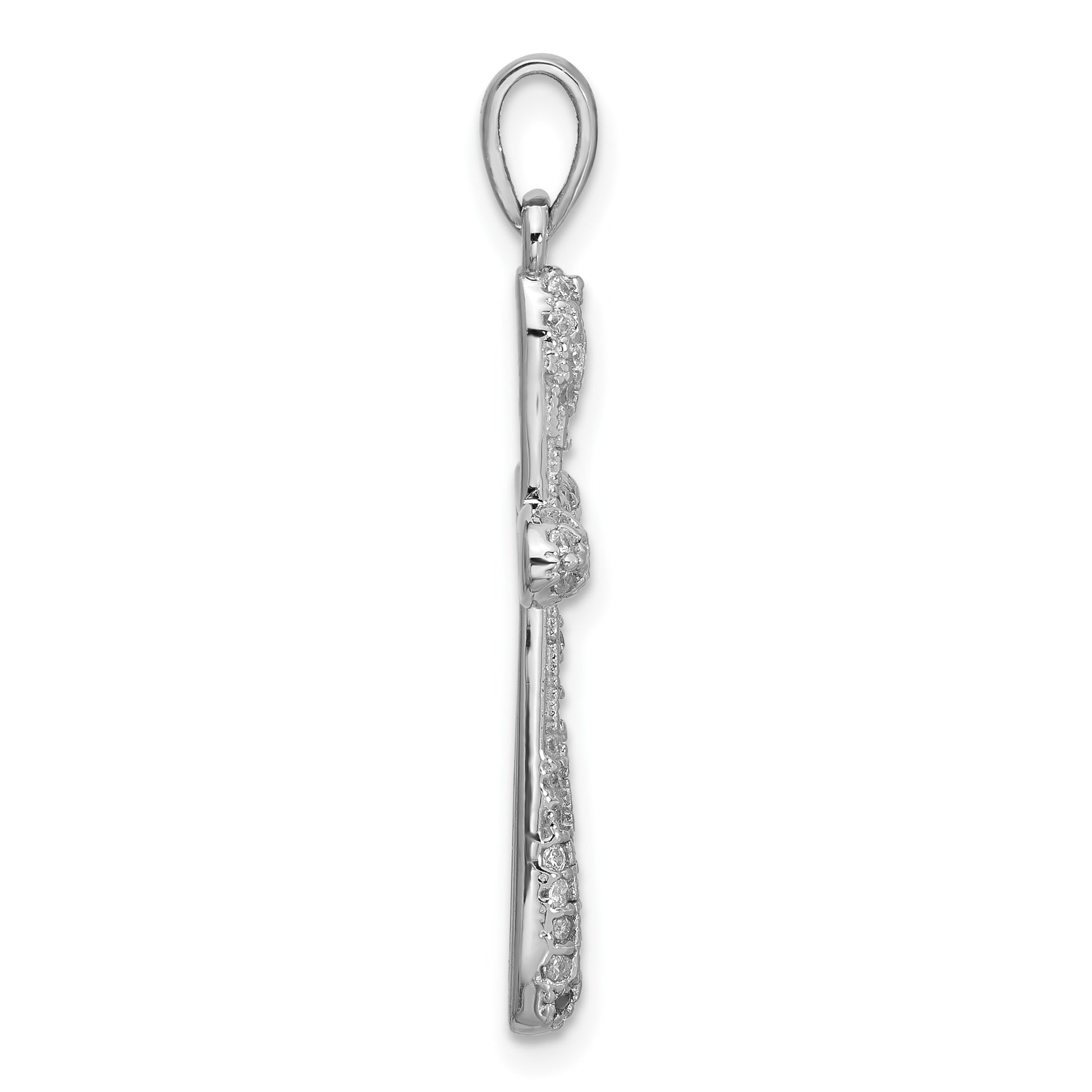 Sterling Silver Rhodium-plated Pave CZ Polished Cross Pendant