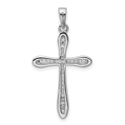 Sterling Silver Rhodium-plated Pave CZ Polished Cross Pendant