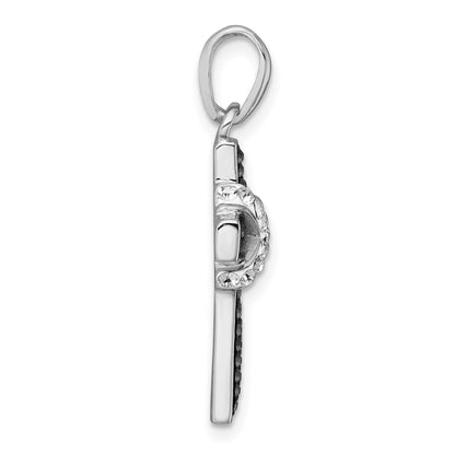 sterling Silver Rhodium-plated Black And White Crystal -X- Cross Pendant