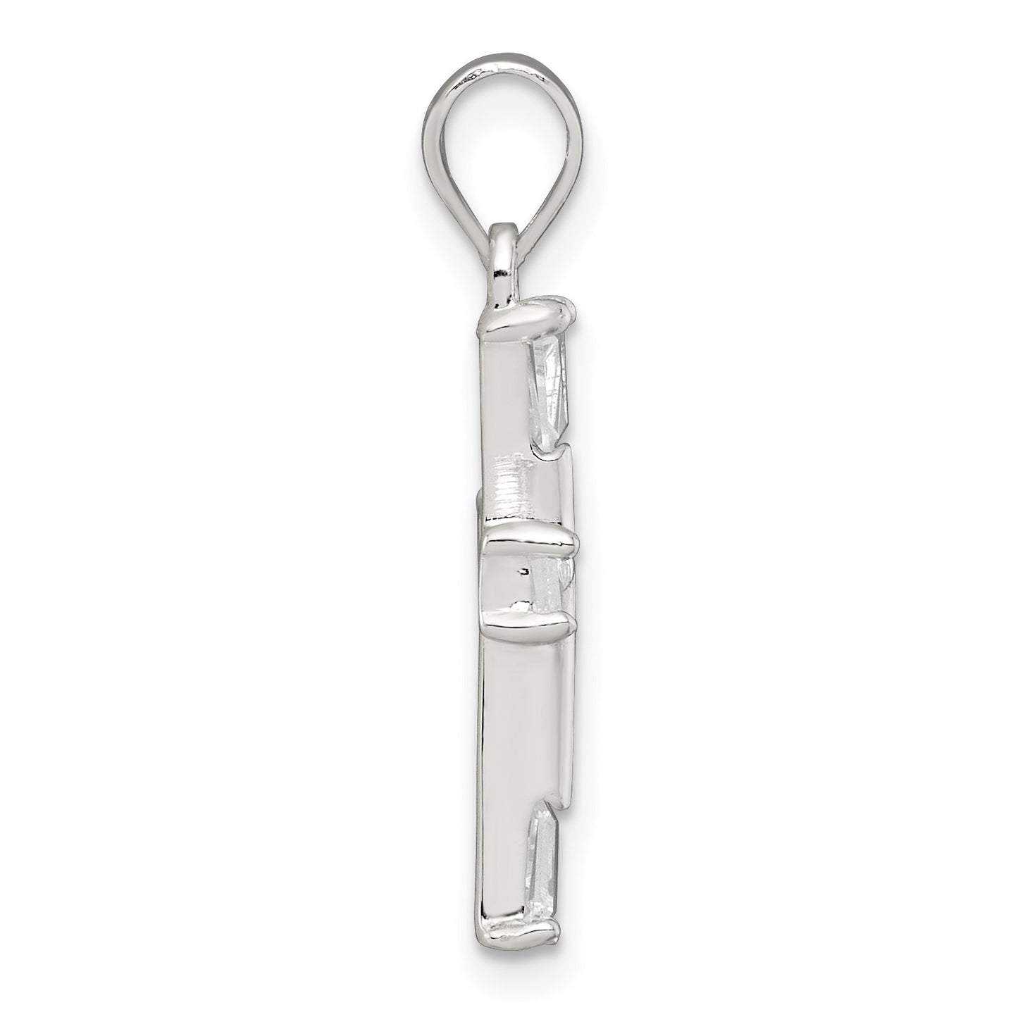Sterling Silver Polished Tapered Baguette CZ Cross Pendant