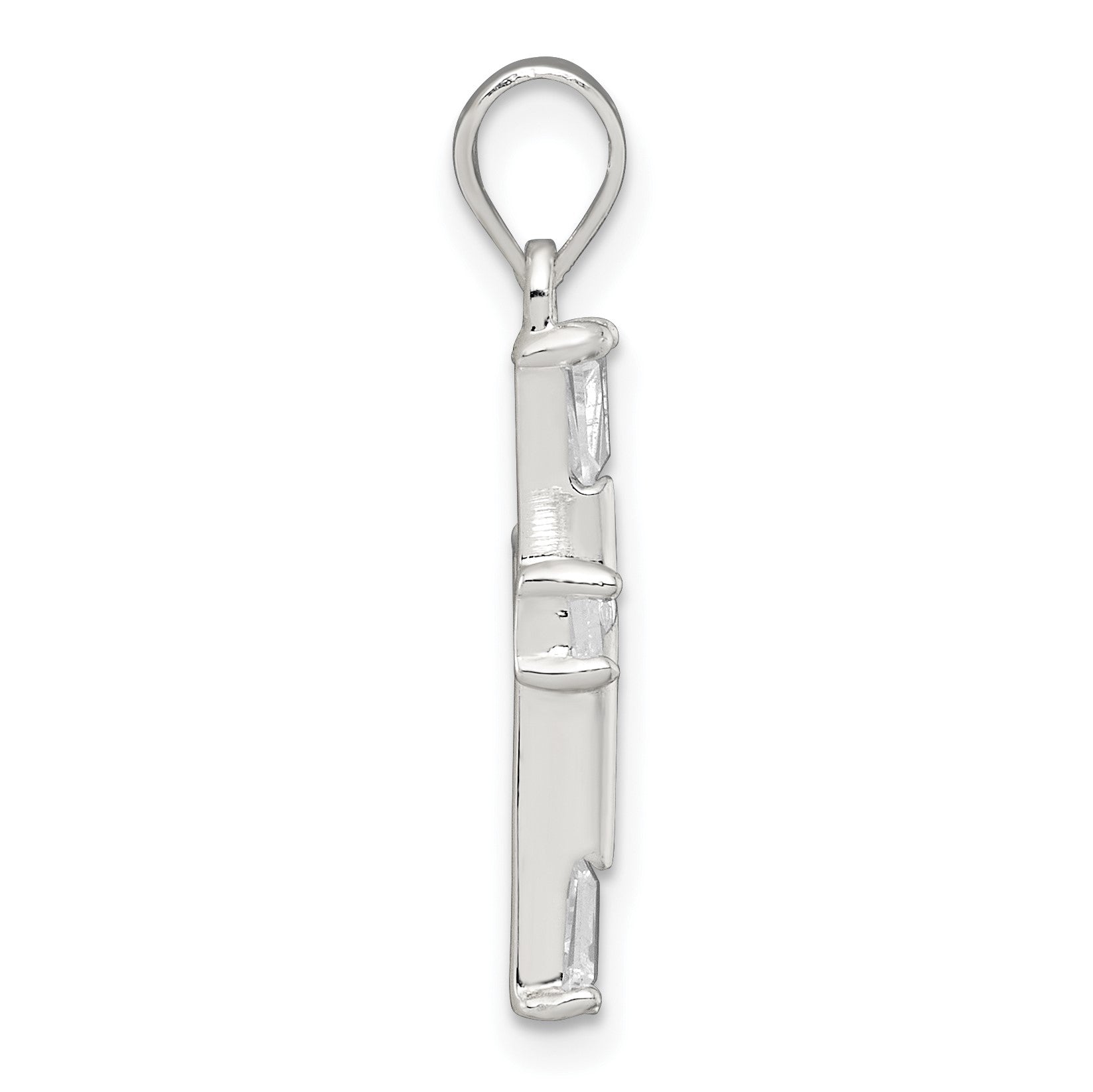 Sterling Silver Polished Tapered Baguette CZ Cross Pendant