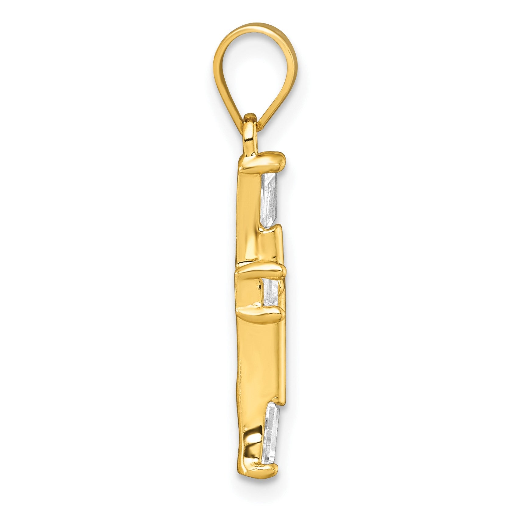 Sterling Silver Gold-tone Polished Tapered Baguette CZ Cross Pendant