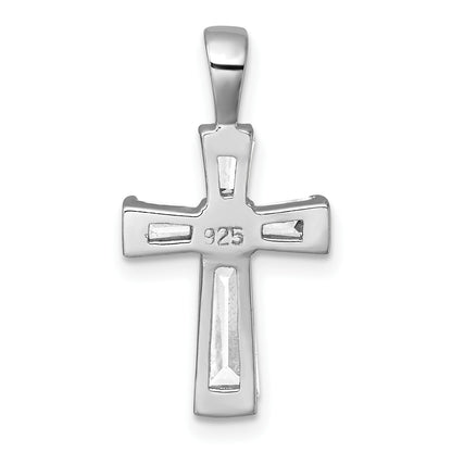 Sterling Silver Rhodium-plated Polished Baguette CZ Cross Pendant