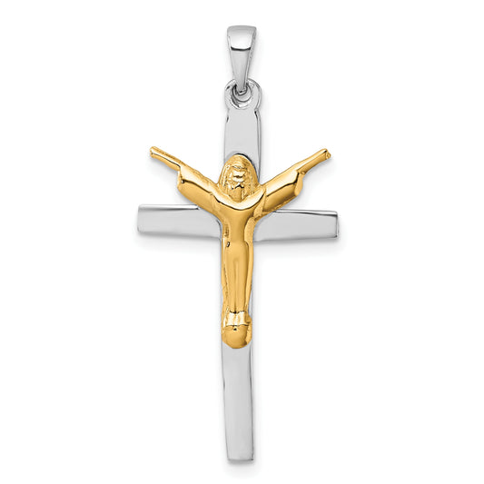 Sterling Silver Rhodium-plated Gold-tone Crucifix with Raised Arms Pendant