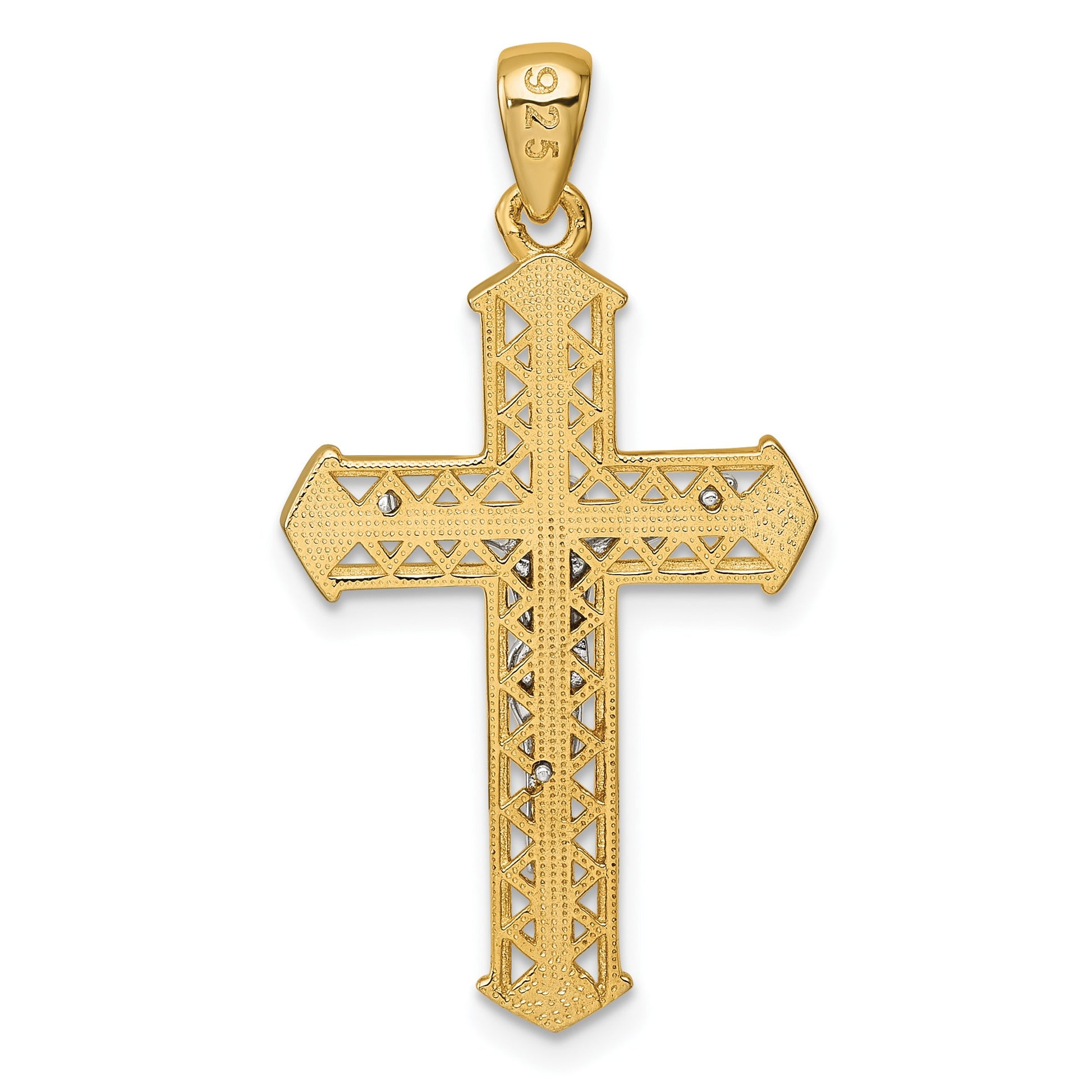 Sterling Silver Gold-tone and Rhodium-plated Polished Crucifix Cross Pendant