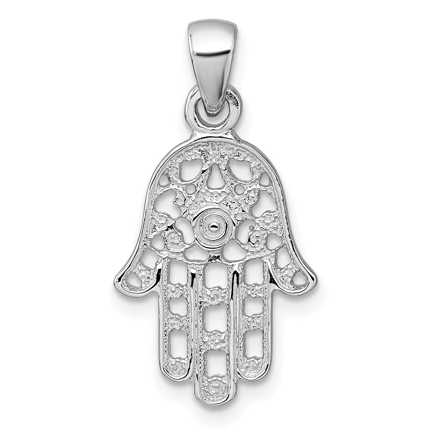 Sterling Silver Rhodium-plated Polished And Textured Pierced Hamsa Pendant