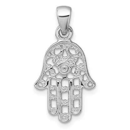 Sterling Silver Rhodium-plated Polished And Textured Pierced Hamsa Pendant