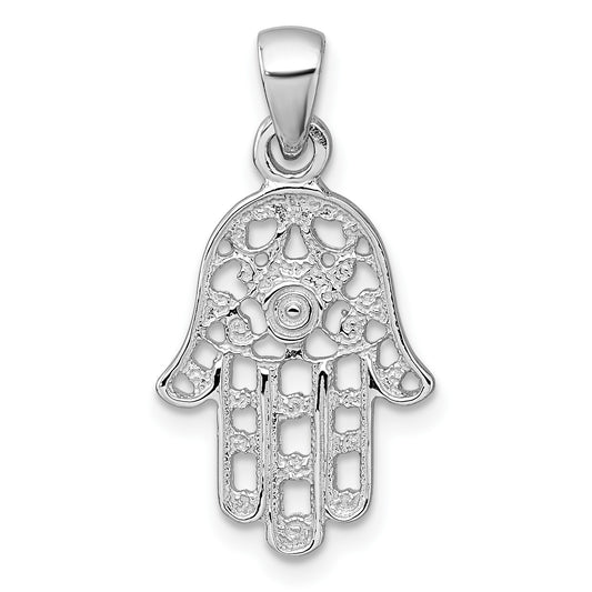 Sterling Silver Rhodium-plated Polished And Textured Pierced Hamsa Pendant