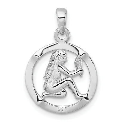 Sterling Silver Rhodium-plated Polished Reversible Virgo in Circle Zodiac Pendant