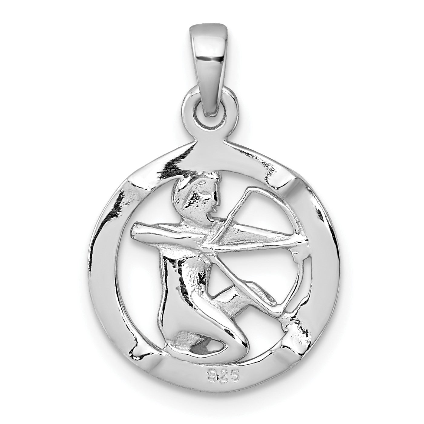 Sterling Silver Rhodium-plated Polished Reversible Sagittarius in Circle Zodiac Pendant