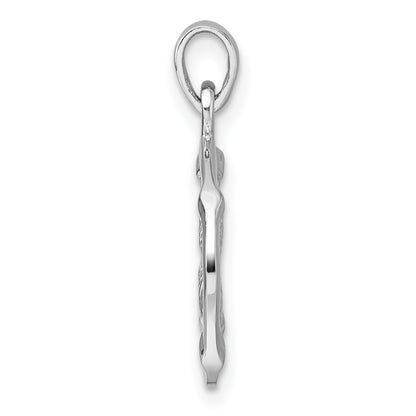 Sterling Silver Rhodium-plated Polished Reversible Pisces Fish in Circle Zodiac Pendant
