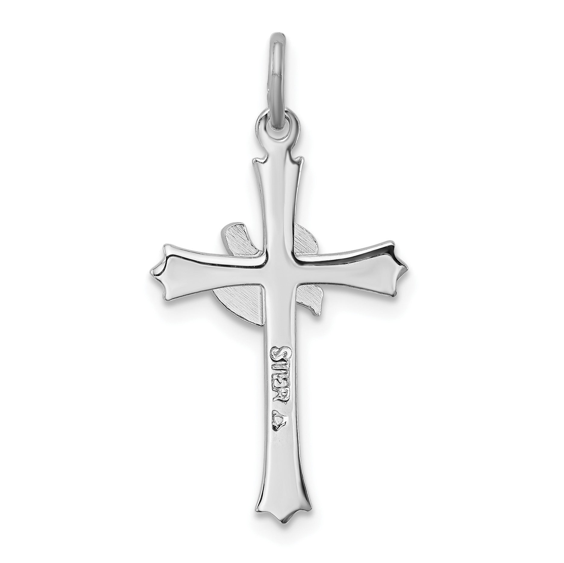 Sterling Silver Platinum-plated Holy Spirit Cross with Dove Charm