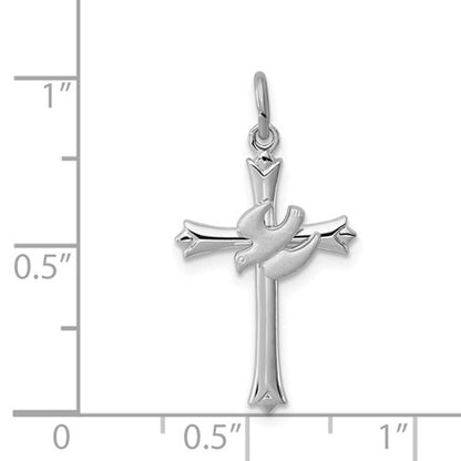 Sterling Silver Platinum-plated Holy Spirit Cross with Dove Charm