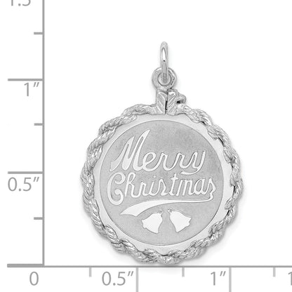 Sterling Silver Rhodium-plated Merry Christmas Disc Charm