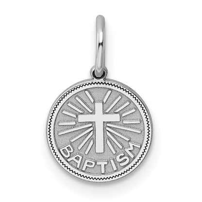 Sterling Silver Rhodium-plated Baptism Disc Charm