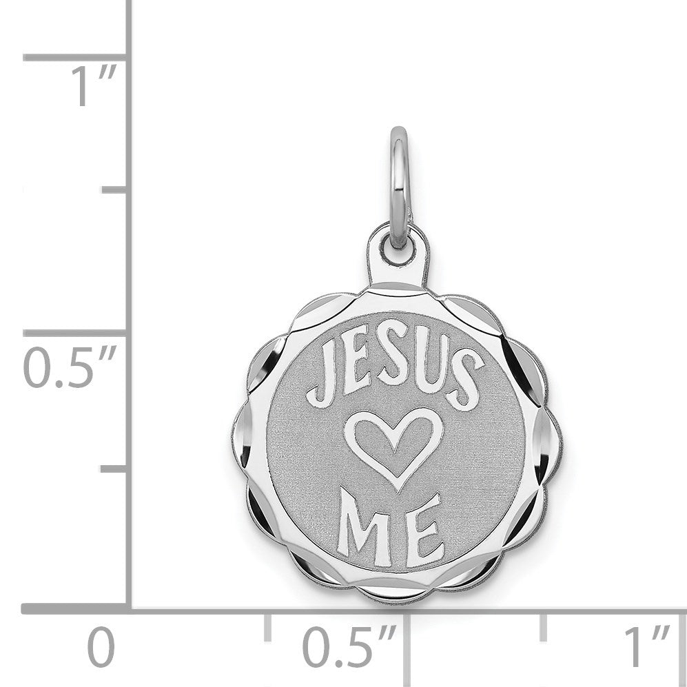 Sterling Silver Rhodium-plated Jesus Loves Me Disc Charm