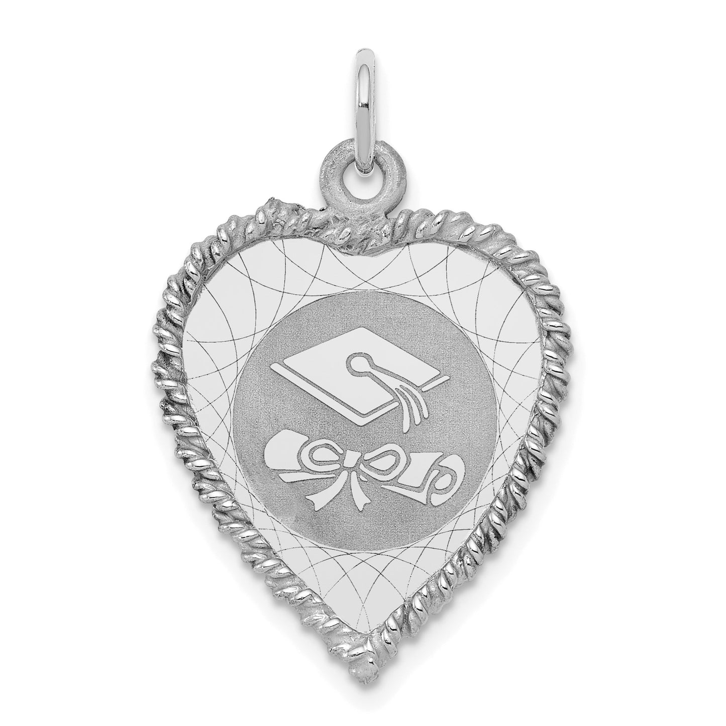 Sterling Silver Rhodium-plated Graduation Cap & Diploma Disc Charm