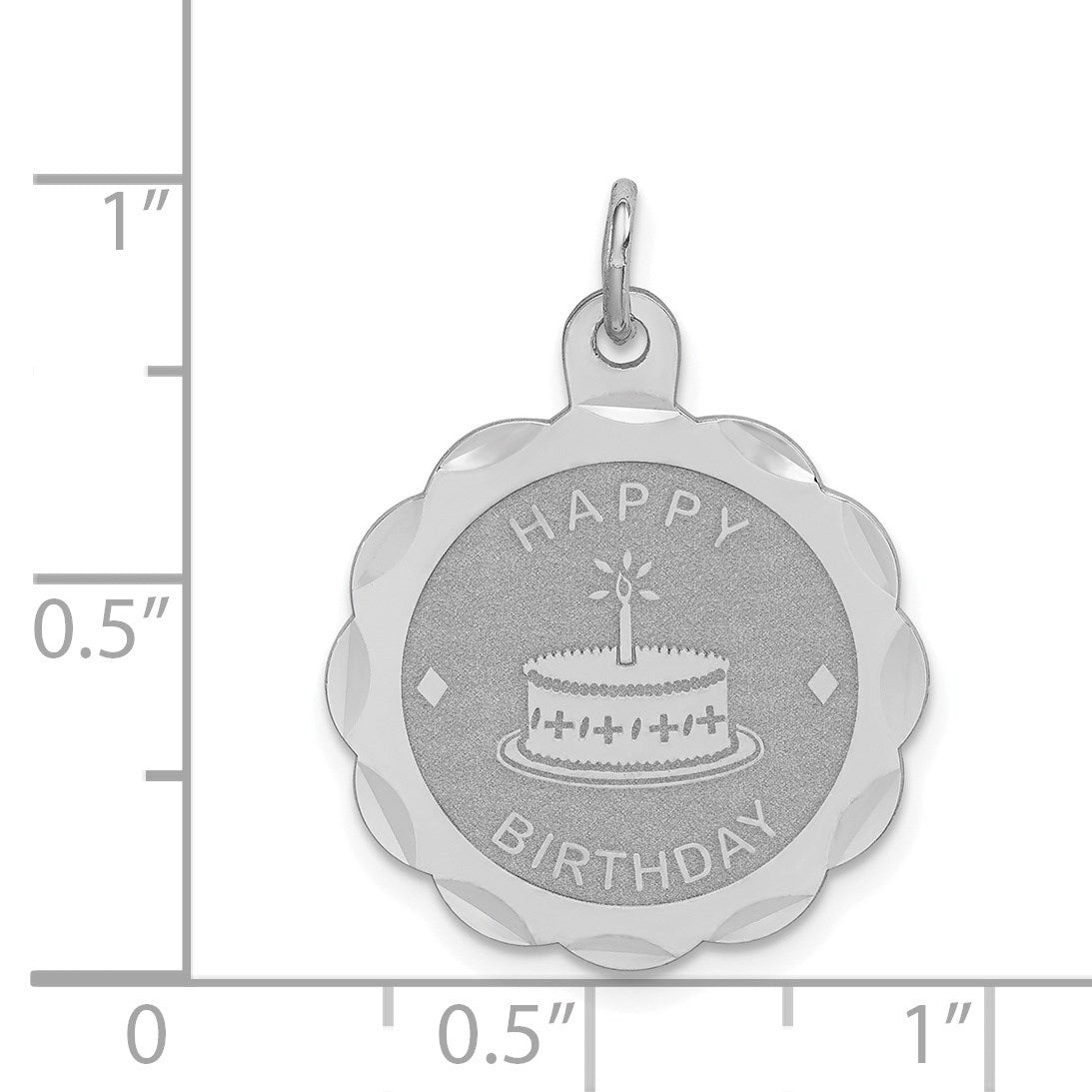 Sterling Silver Rhodium-plated Happy Birthday Disc Charm
