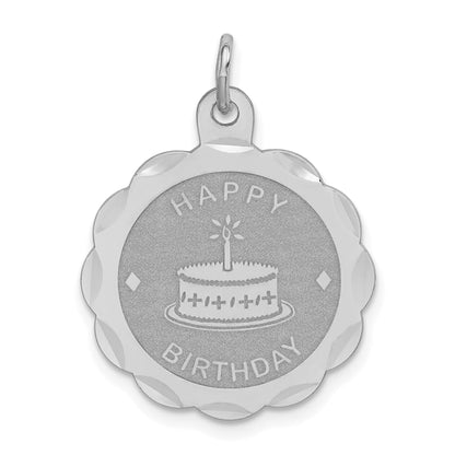 Sterling Silver Rhodium-plated Happy Birthday Disc Charm
