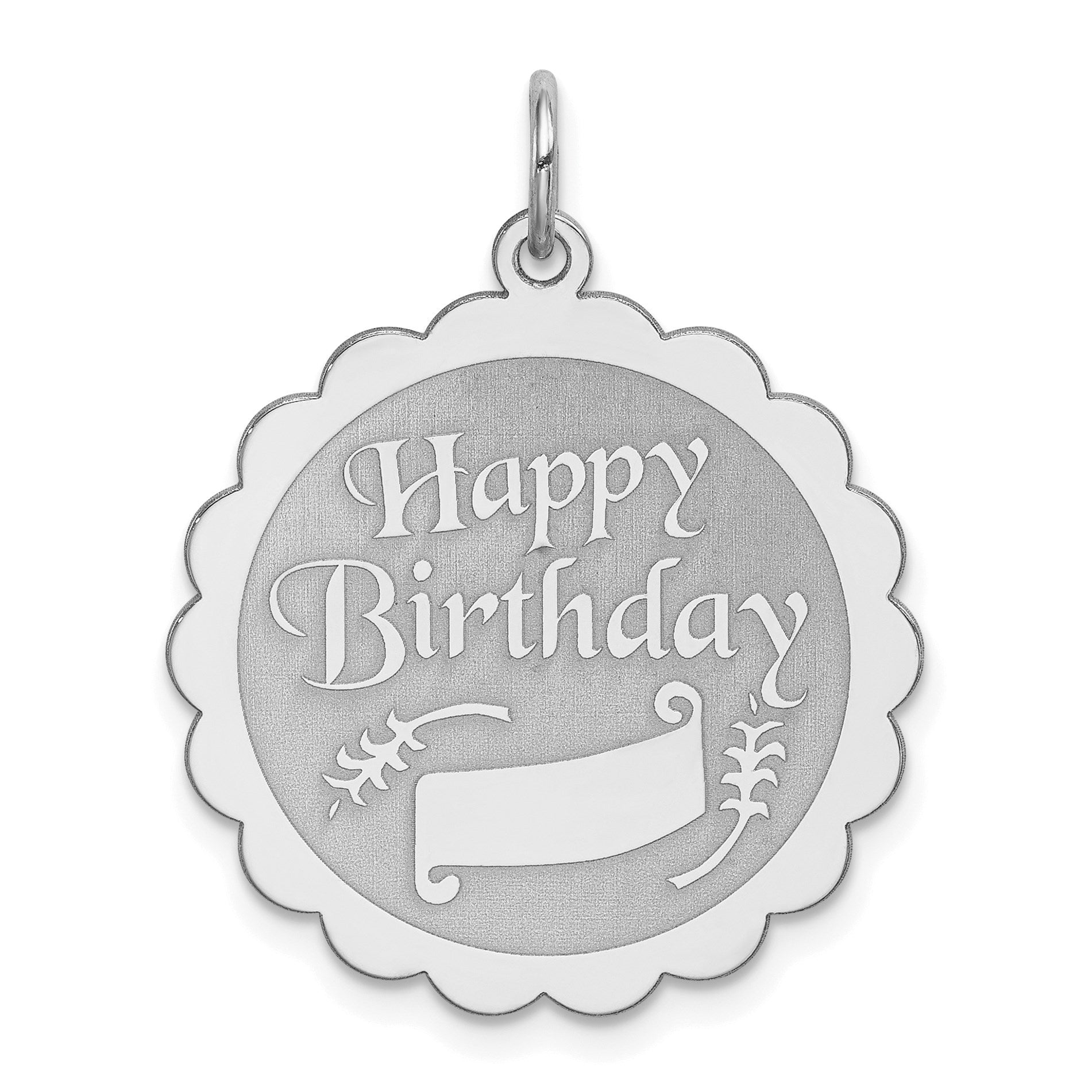 Sterling Silver Rhodium-plated Happy Birthday Disc Charm