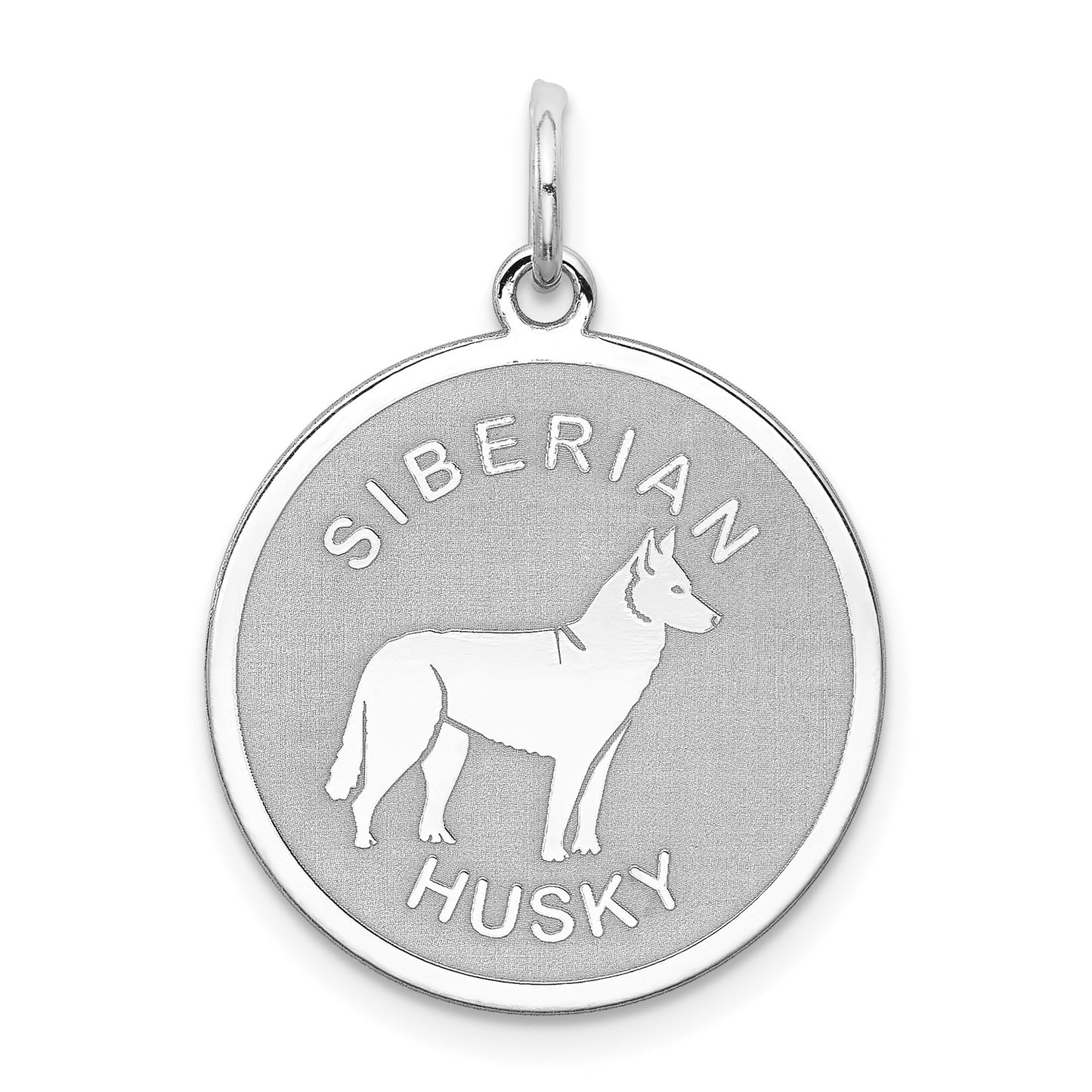 Sterling Silver Rhodium-plated Siberian Husky Disc Charm