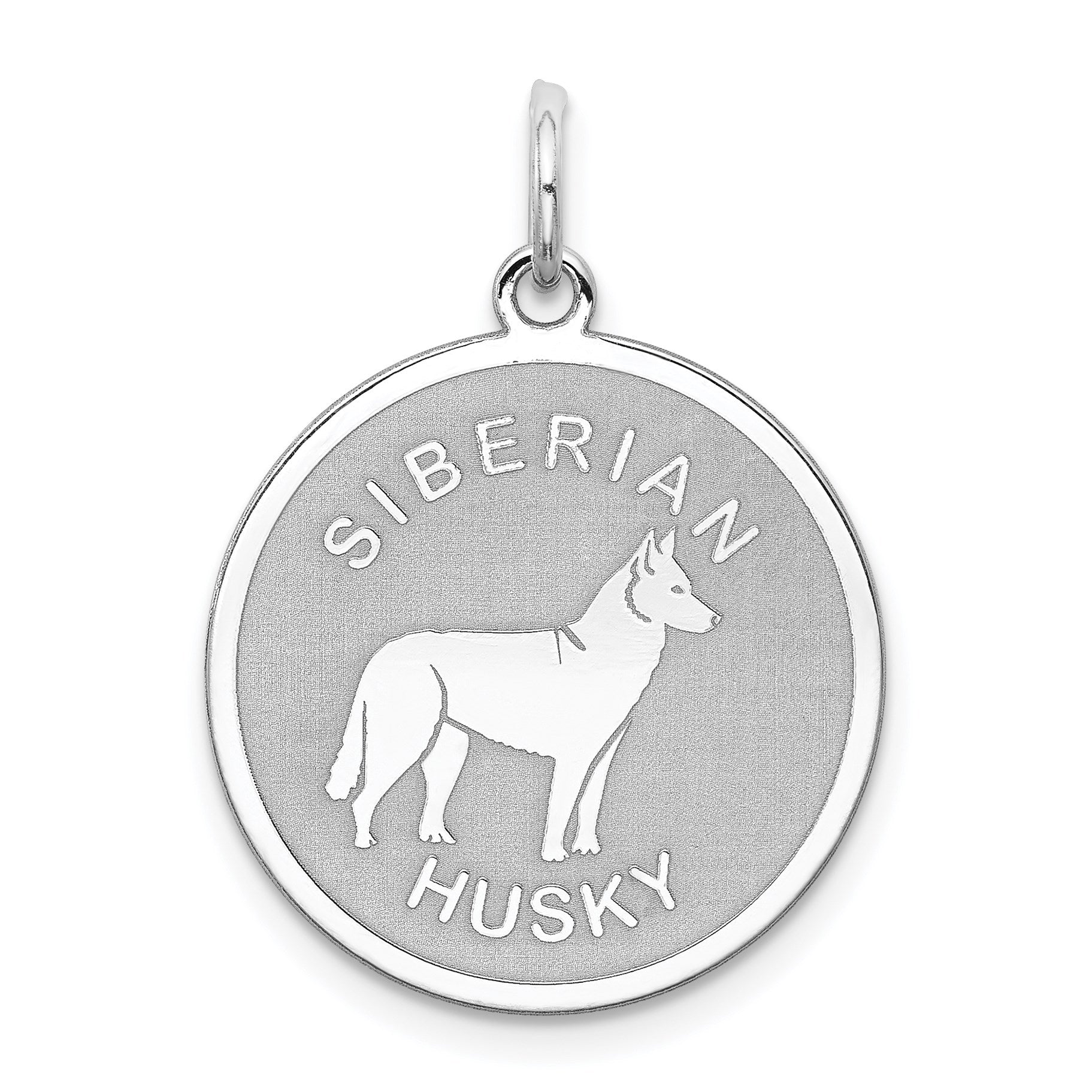 Sterling Silver Rhodium-plated Siberian Husky Disc Charm