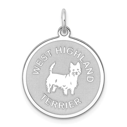 Sterling Silver Rhodium-plated West Highland Terrier Disc Charm
