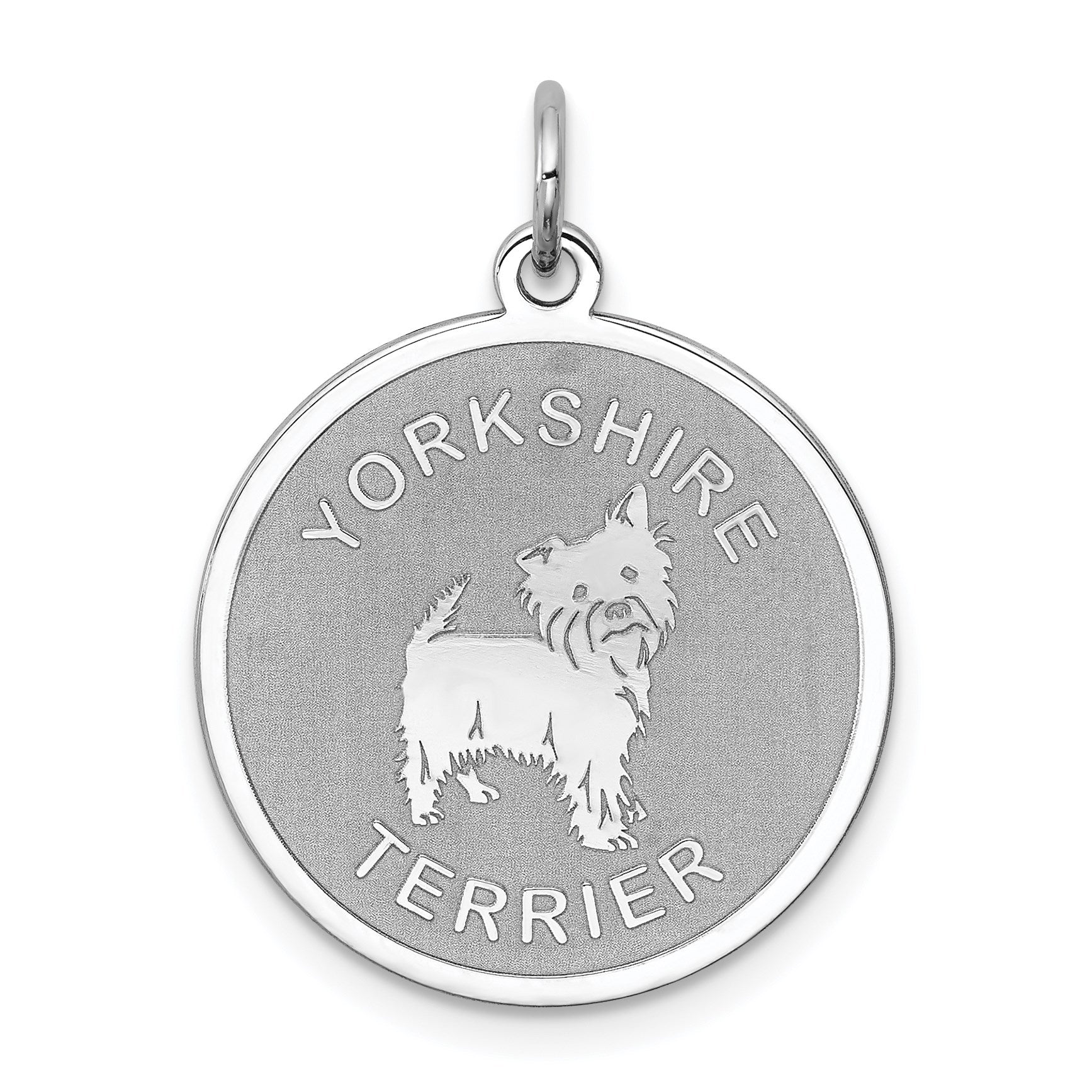 Sterling Silver Rhodium-plated Yorkshire Terrier Disc Charm