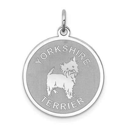 Sterling Silver Rhodium-plated Yorkshire Terrier Disc Charm