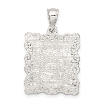 Sterling Silver Square Diamond-cut Letter B Initial Pendant