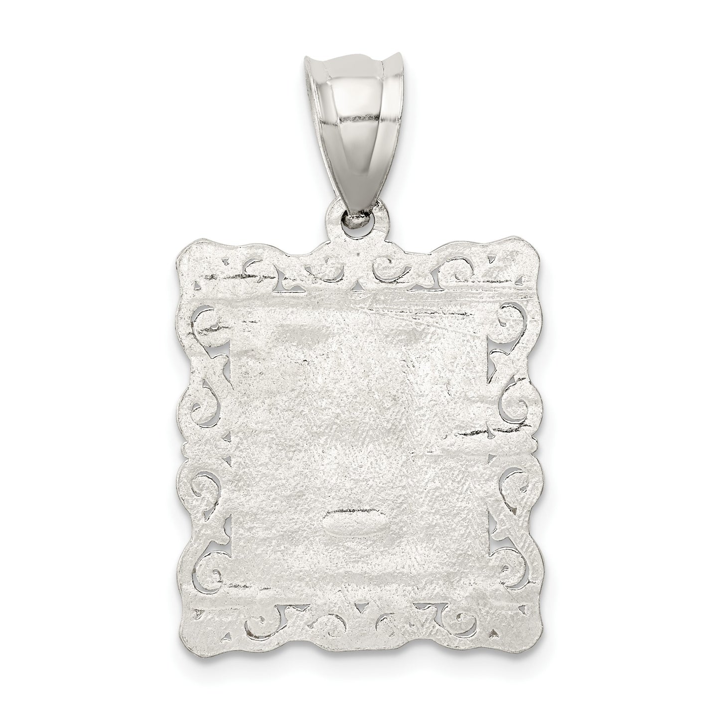 Sterling Silver Square Diamond-cut Letter H Initial Pendant