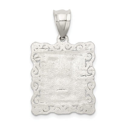 Sterling Silver Square Diamond-cut Letter H Initial Pendant