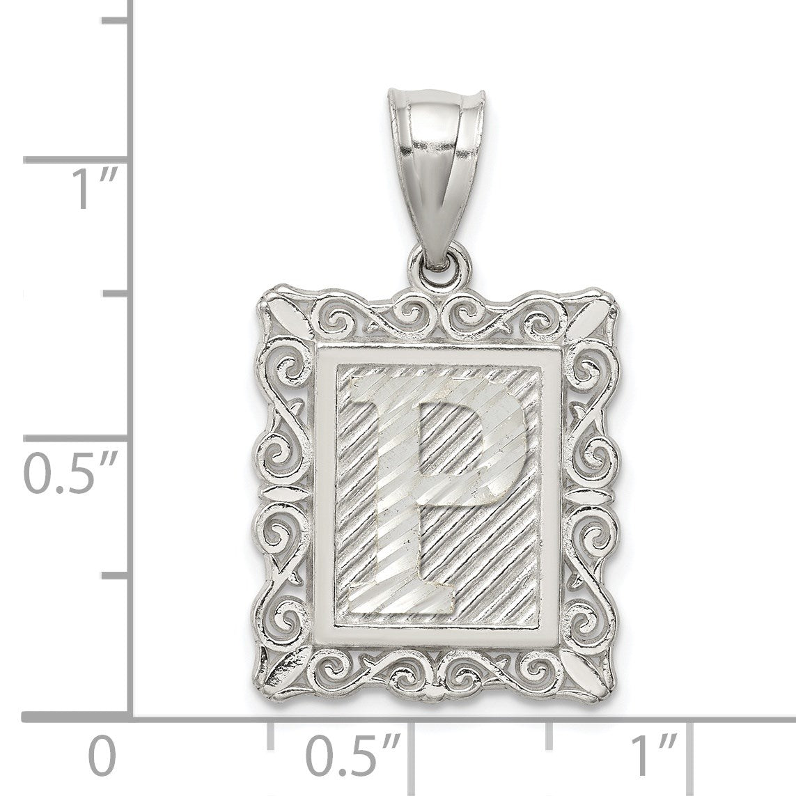 Sterling Silver Square Diamond-cut Letter P Initial Pendant