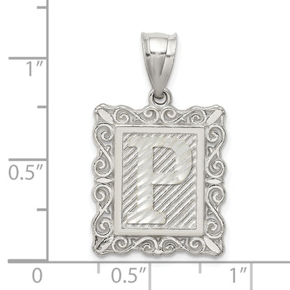 Sterling Silver Square Diamond-cut Letter P Initial Pendant