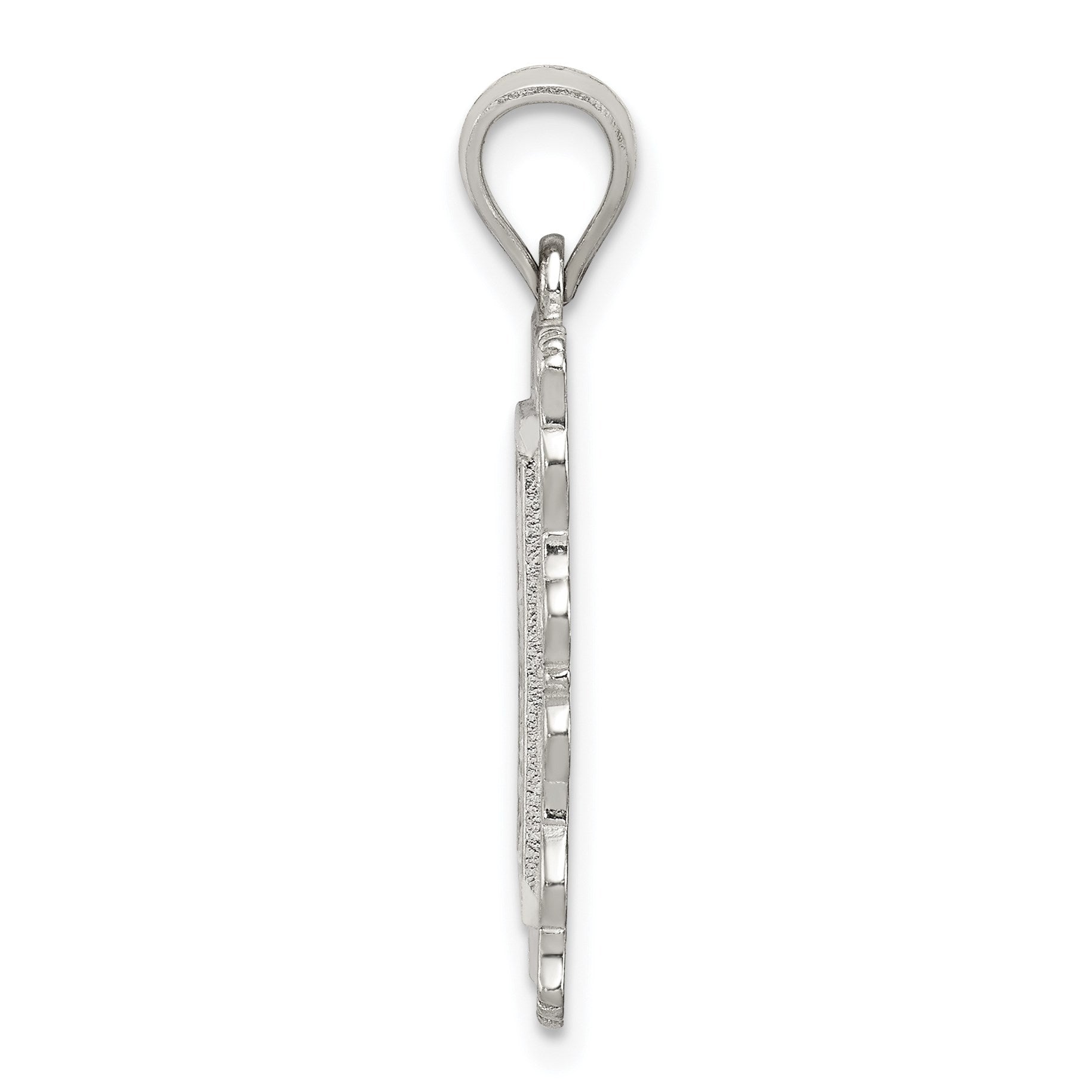 Sterling Silver Square Diamond-cut Letter S Initial Pendant
