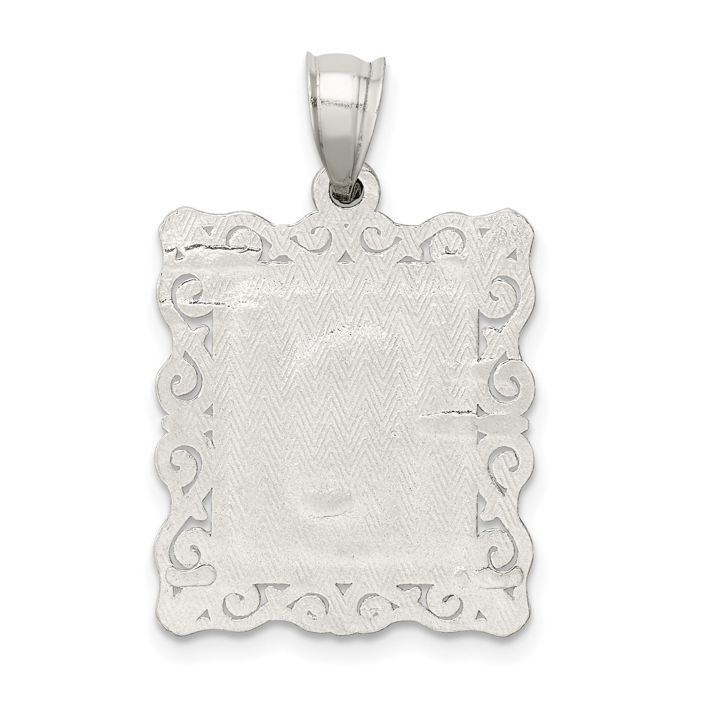 Sterling Silver Square Diamond-cut Letter S Initial Pendant