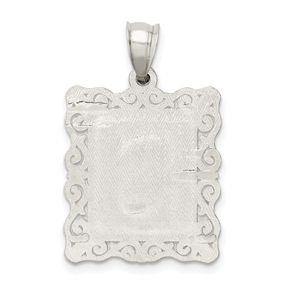 Sterling Silver Square Diamond-cut Letter S Initial Pendant