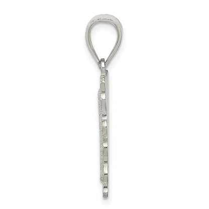 Sterling Silver Square Diamond-cut Letter T Initial Pendant