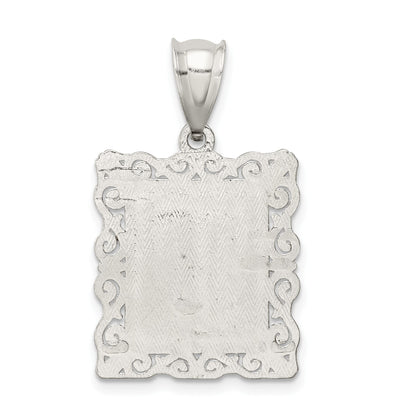 Sterling Silver Square Diamond-cut Letter T Initial Pendant