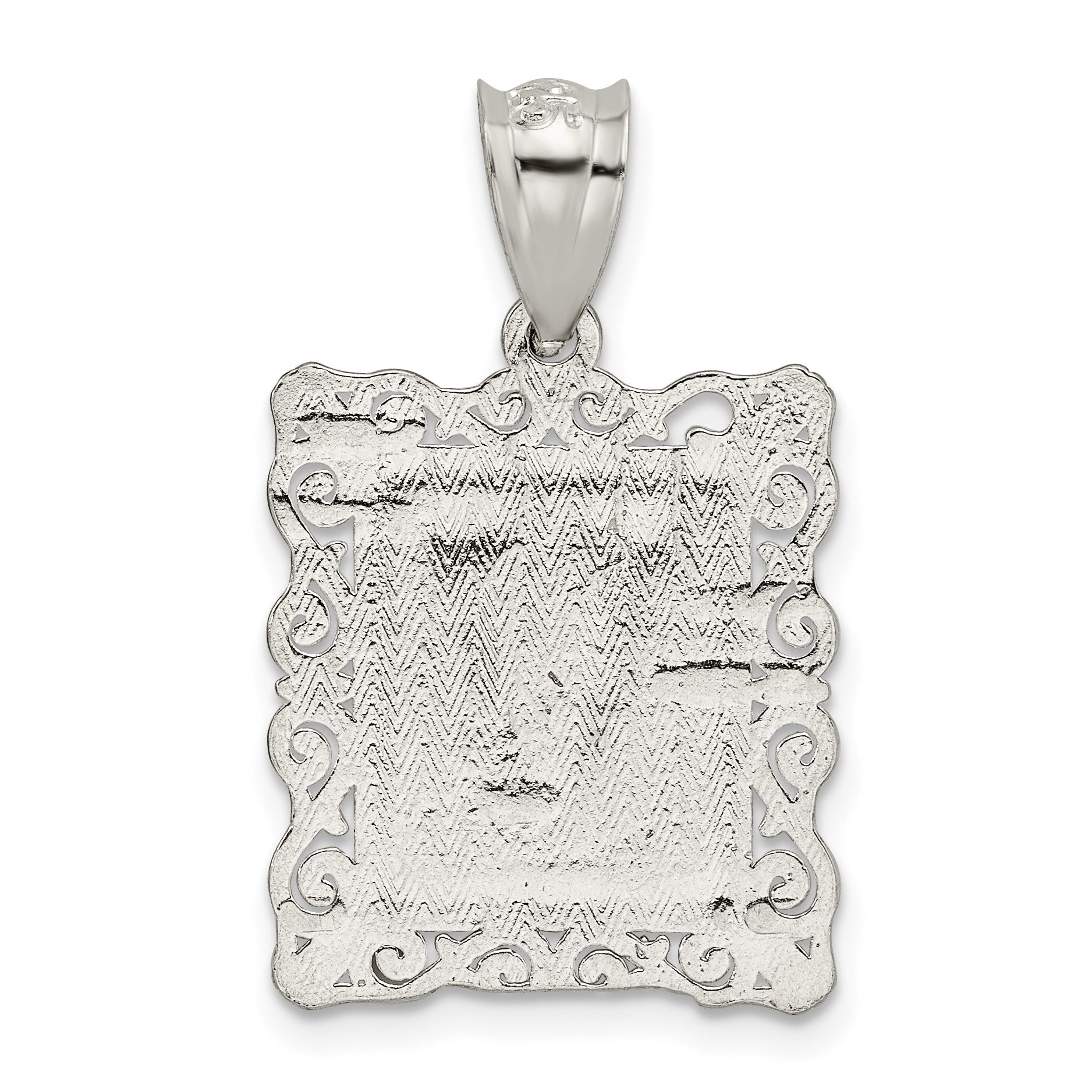 Sterling Silver Square Diamond-cut Letter V Initial Pendant