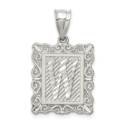 Sterling Silver Square Diamond-cut Letter W Initial Pendant