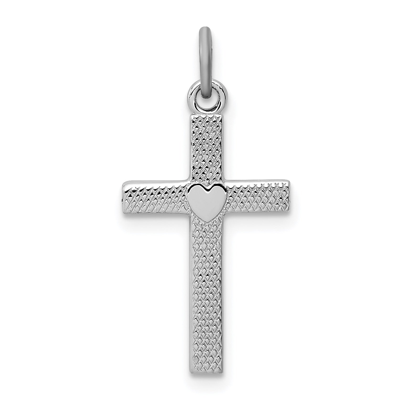 Sterling Silver Platinum-plated Heart Cross Charm
