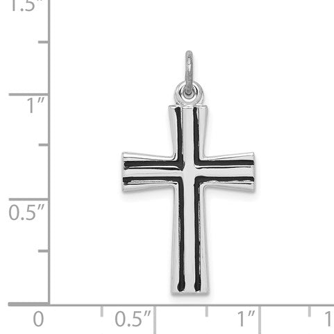 Sterling Silver Platinum-plated Enameled Latin Cross Charm