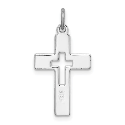 Sterling Silver Platinum-plated Cut-out Cross Charm