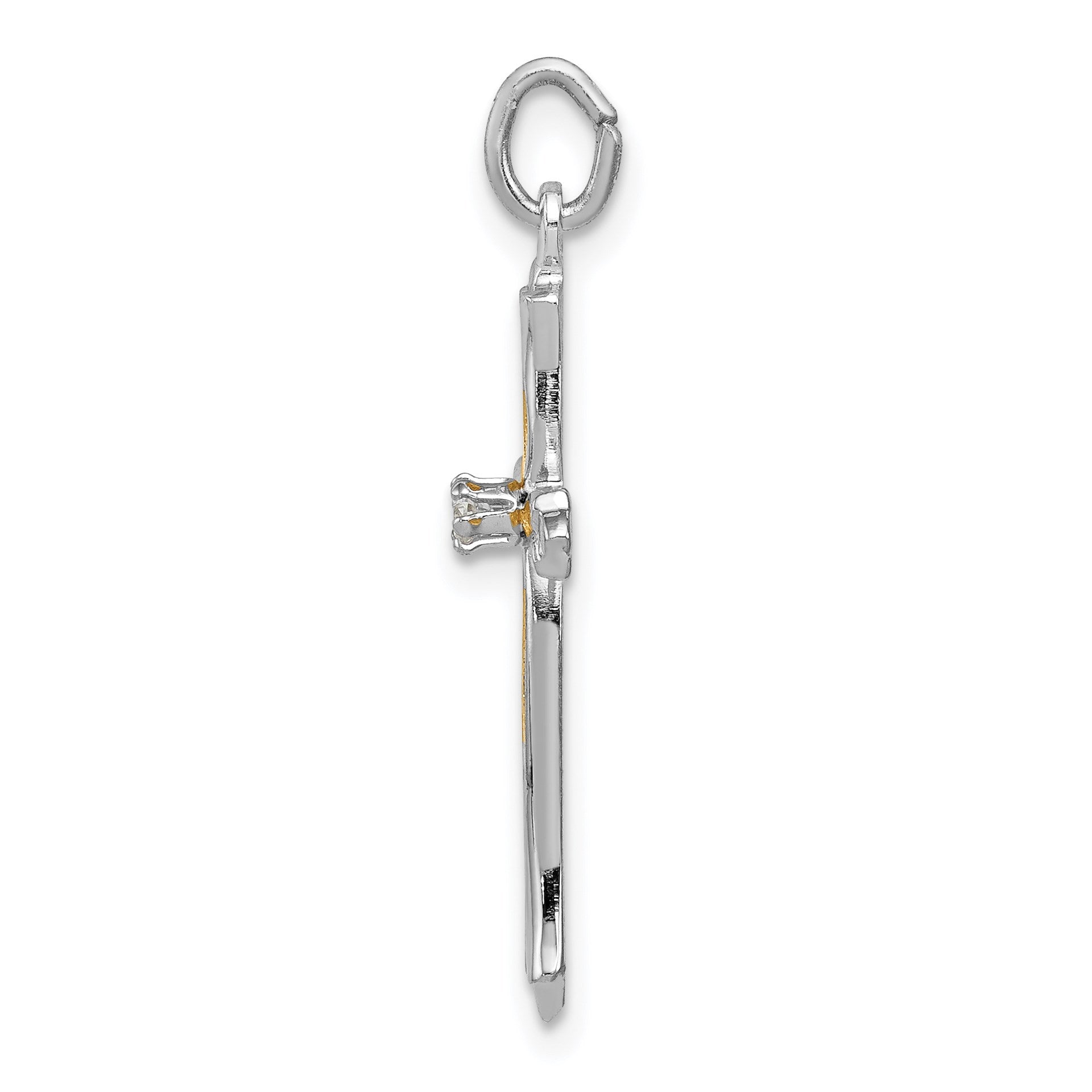 Sterling Silver Platinum-plated & Vermeil CZ Cross Pendant